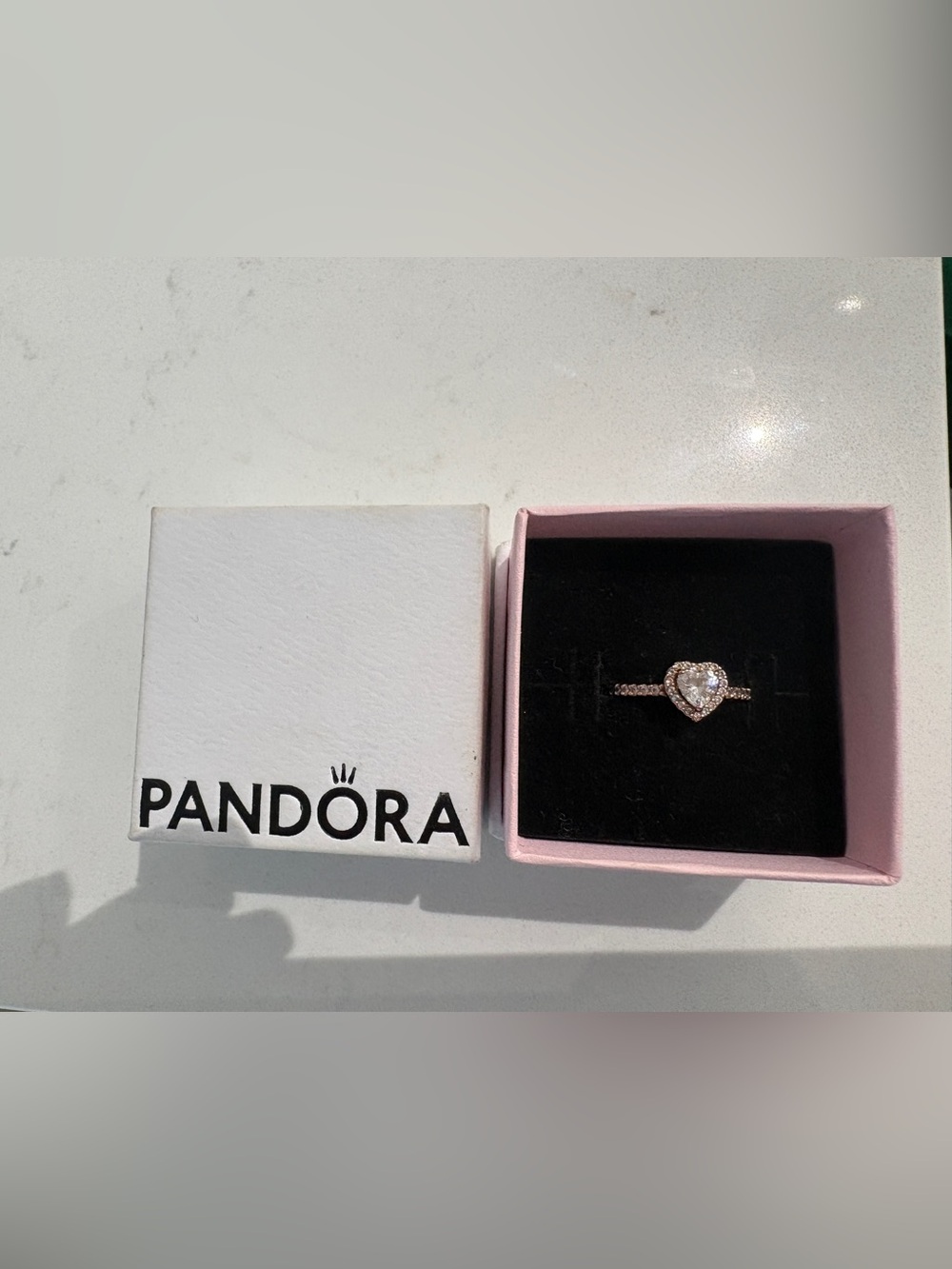 Pandora Rose Gold Heart Halo Ring with Clear Stones